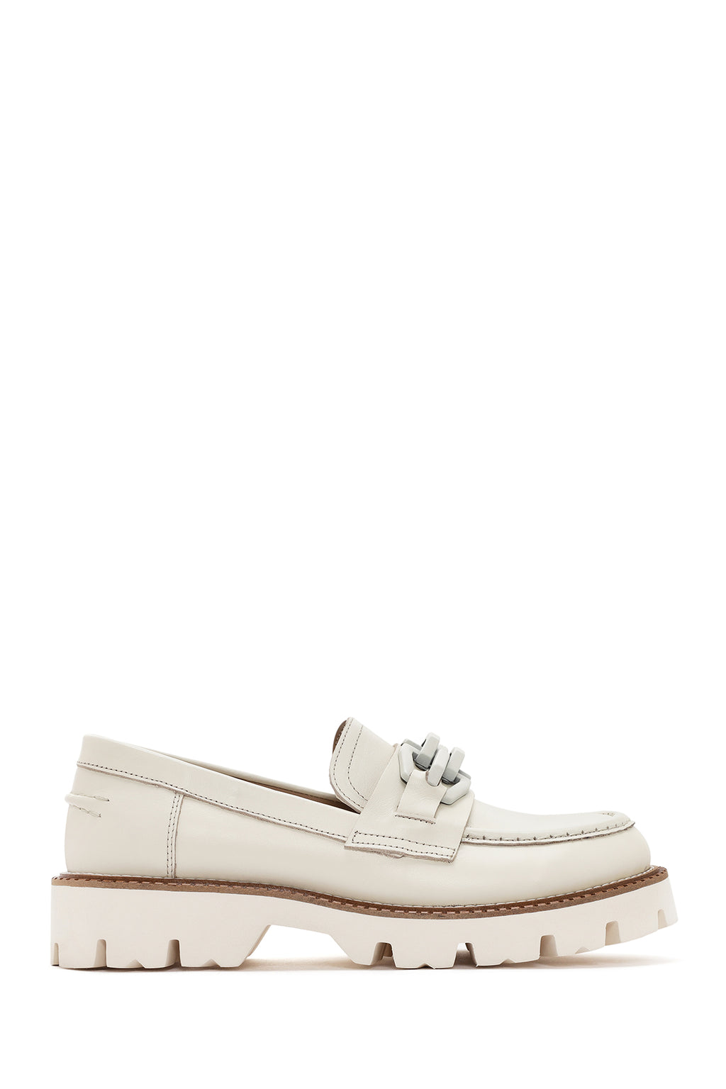 Kadın Krem Deri Maskülen Loafer