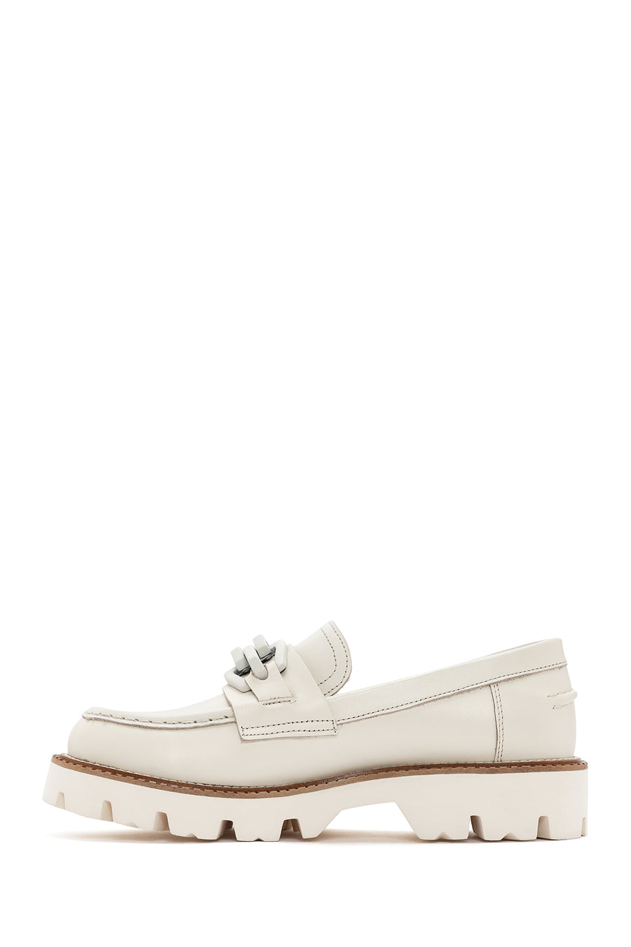 Women's Cream Leather Masculine Loafer