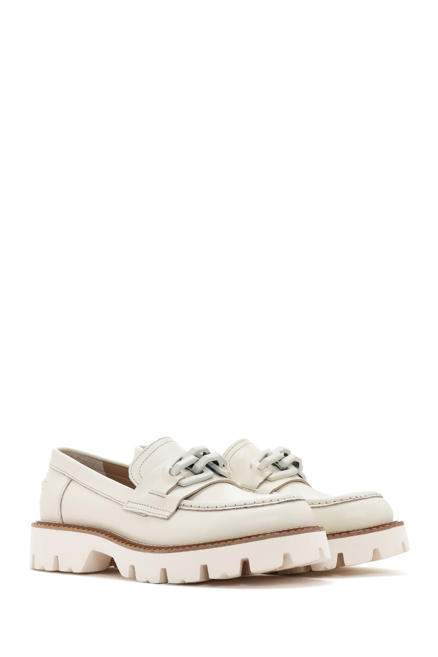 Women's Cream Leather Masculine Loafer