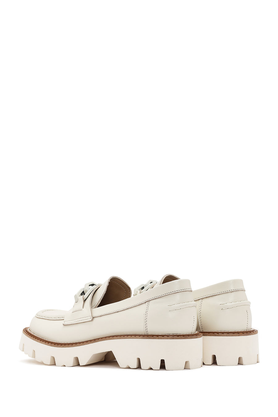 Women's Cream Leather Masculine Loafer