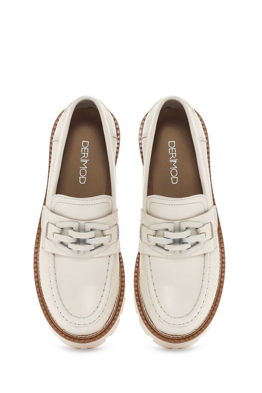 Women's Cream Leather Masculine Loafer