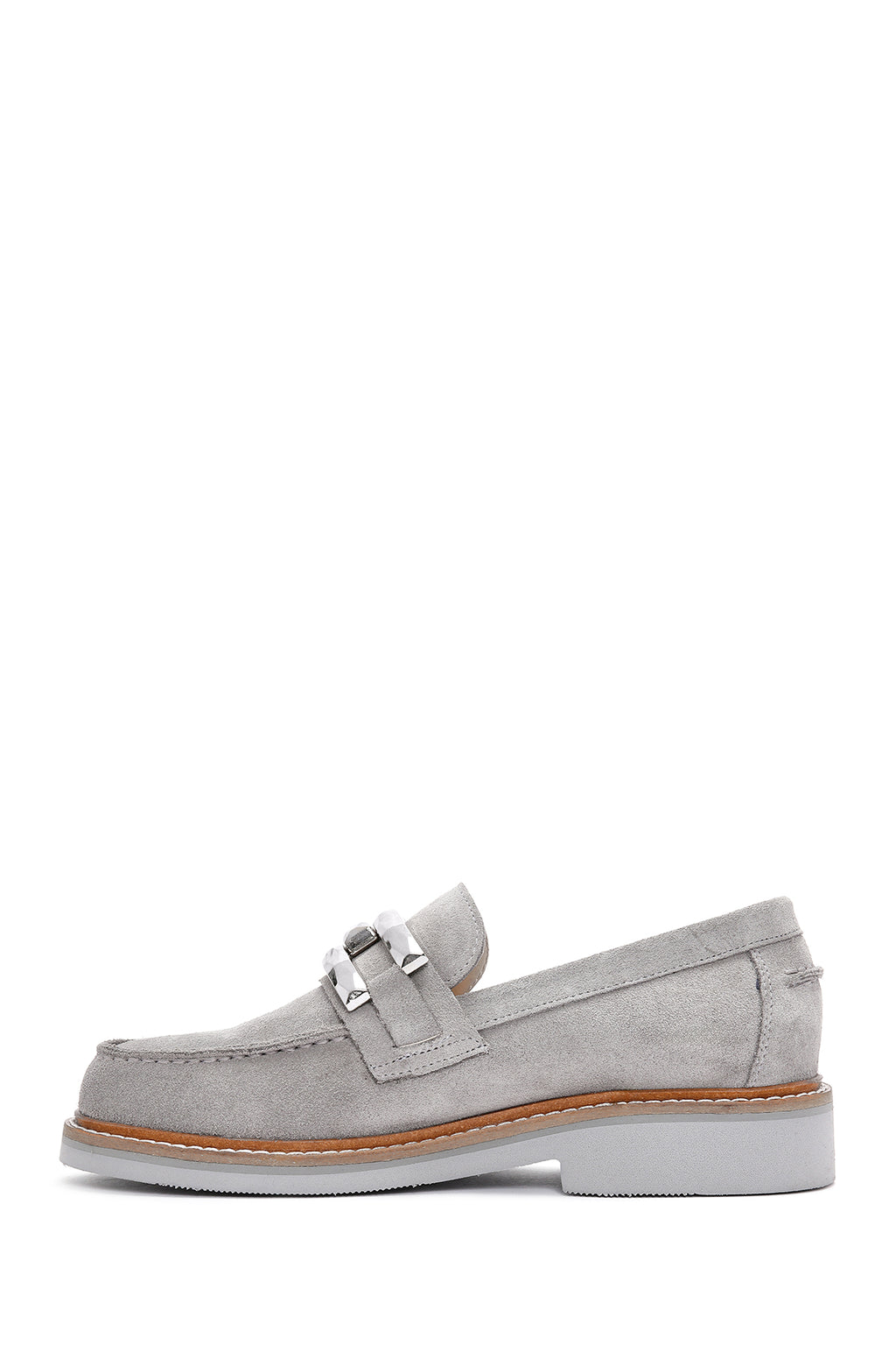 Kadın Gri Süet Deri Maskülen Loafer
