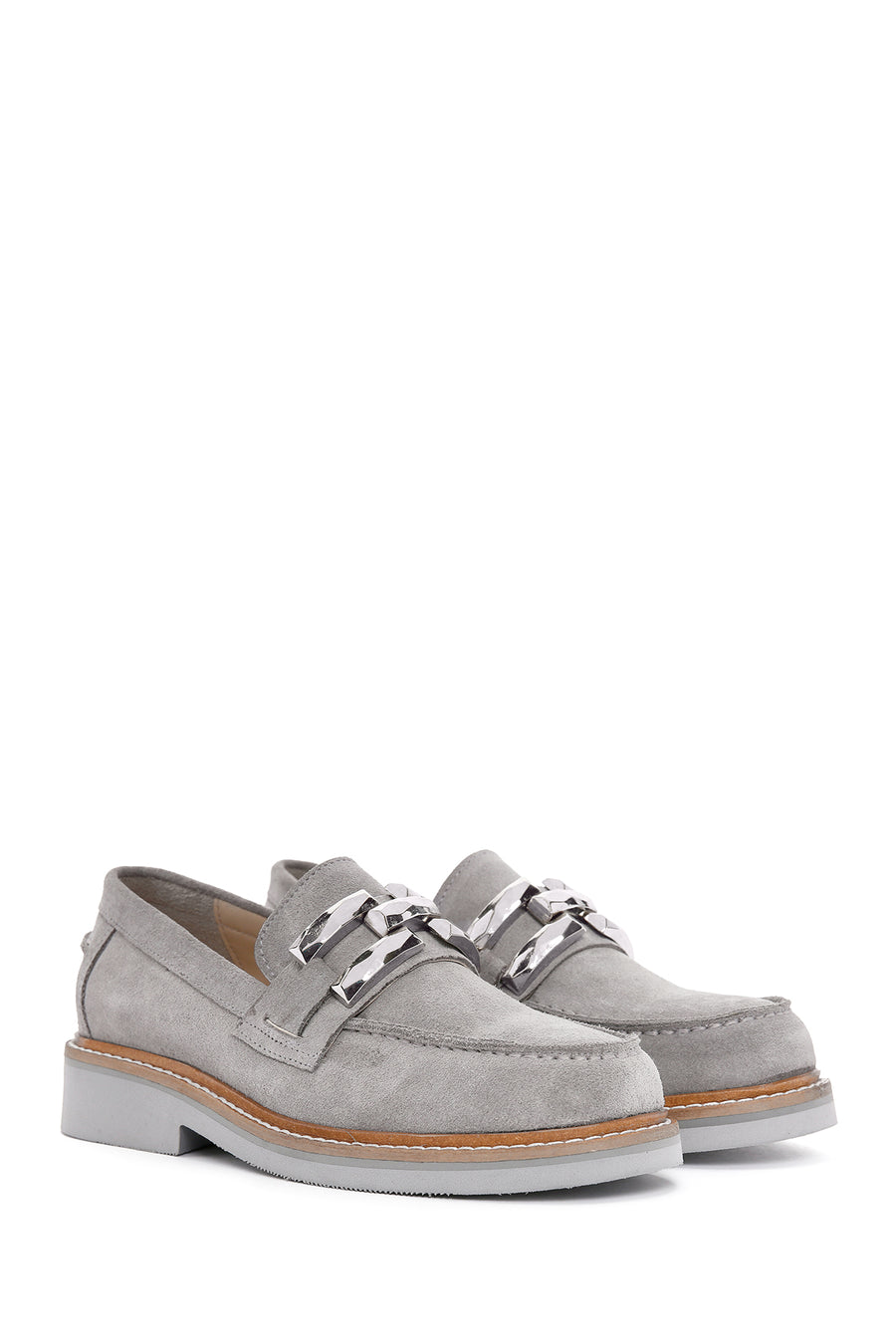 Women's Gray Suede Leather Masculine Loafer