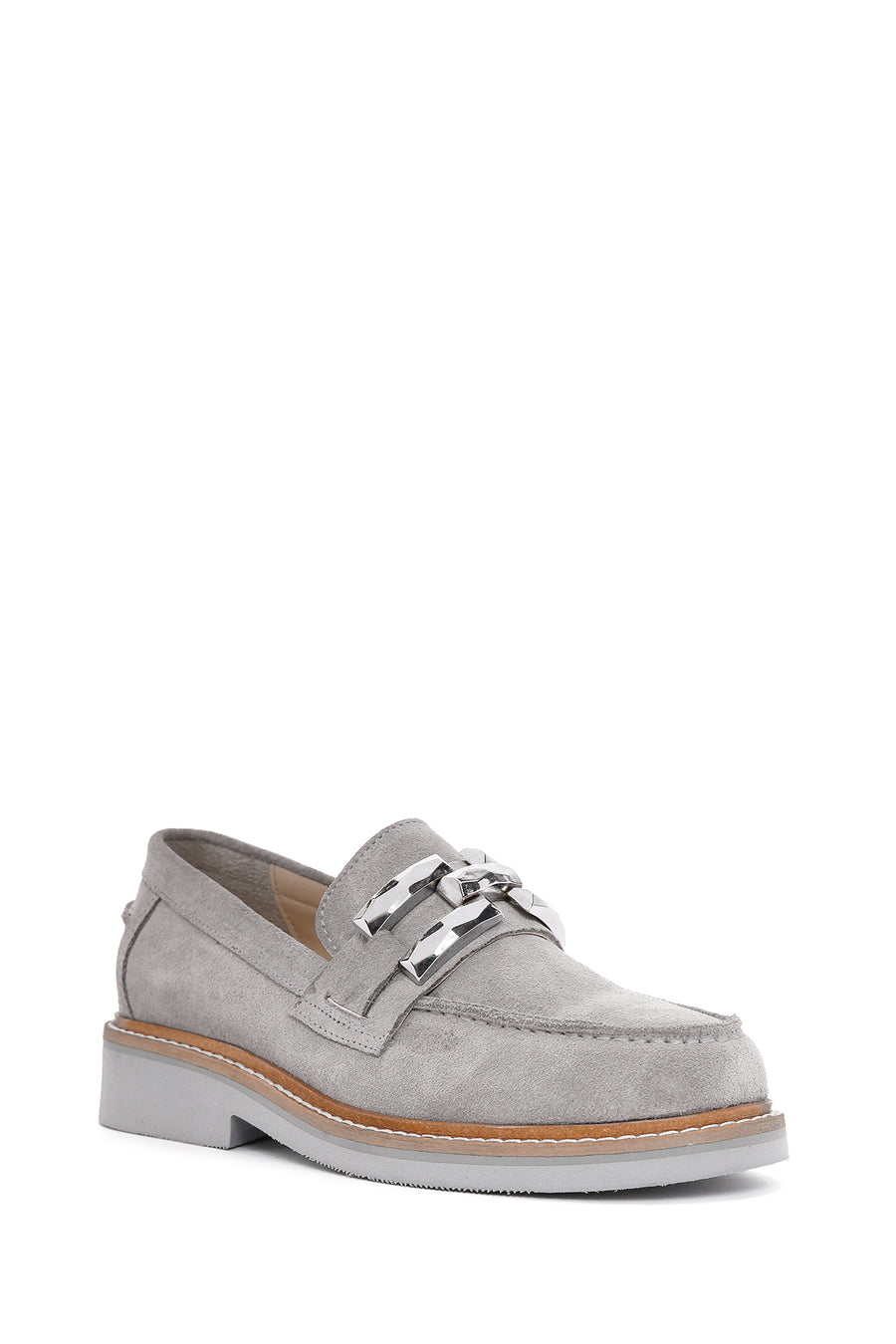 Women's Gray Suede Leather Masculine Loafer
