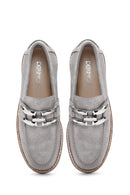 Women's Gray Suede Leather Masculine Loafer | Derimod
