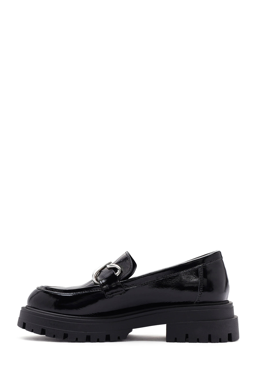 Women's Black Patent Leather Masculine Loafer
