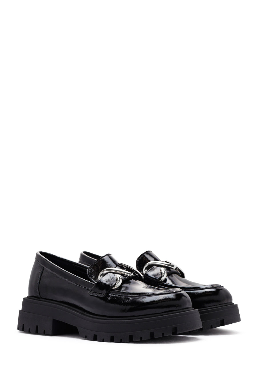 Women's Black Patent Leather Masculine Loafer