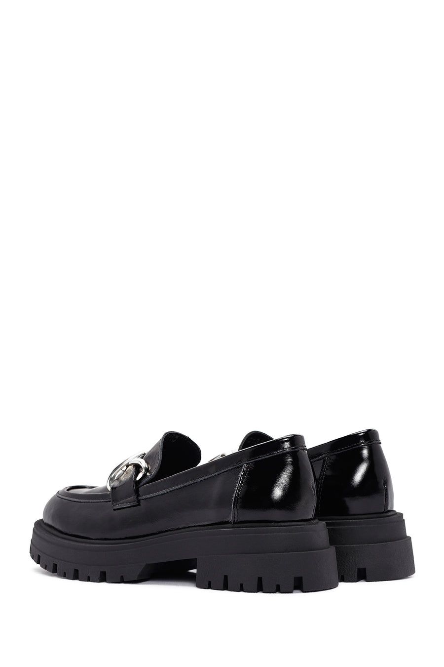 Women's Black Patent Leather Masculine Loafer