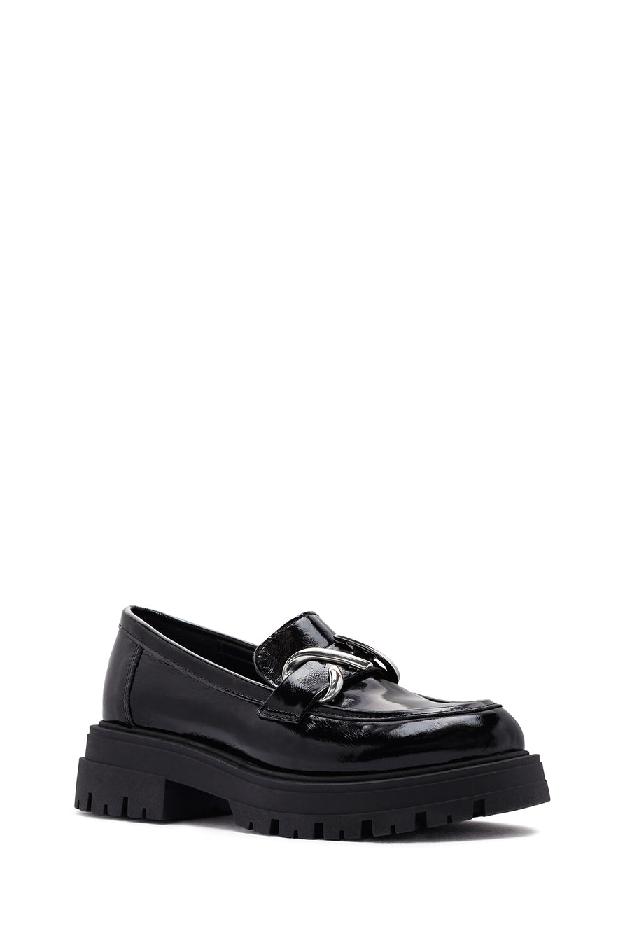 Women's Black Patent Leather Masculine Loafer