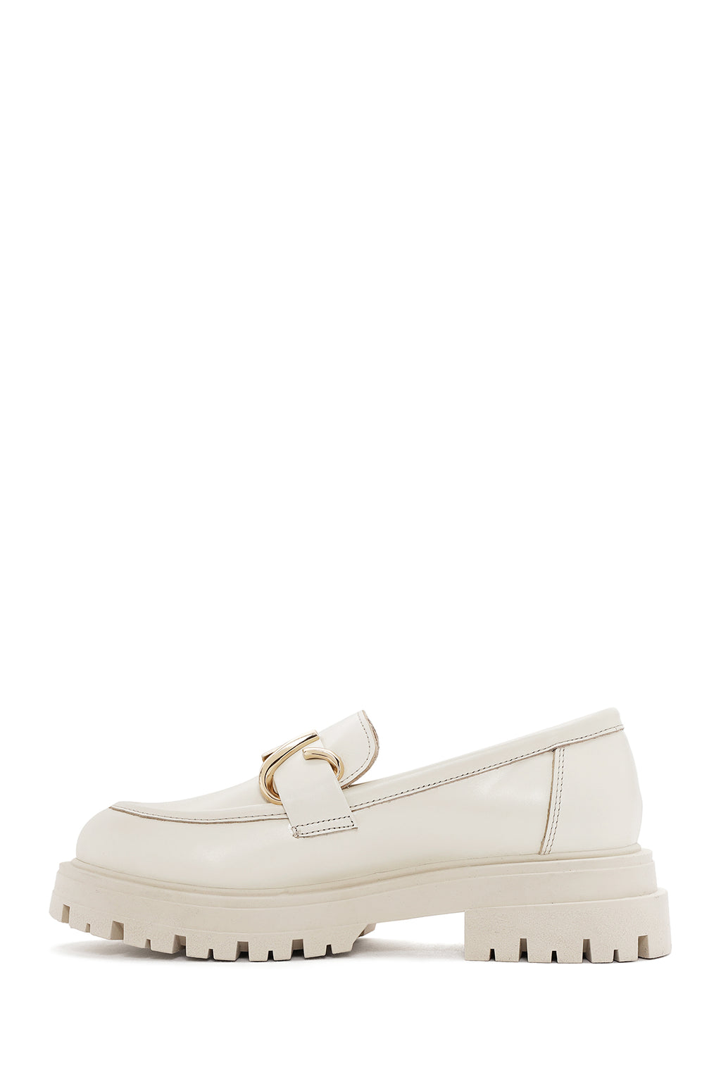 Kadın Krem Deri Maskülen Loafer