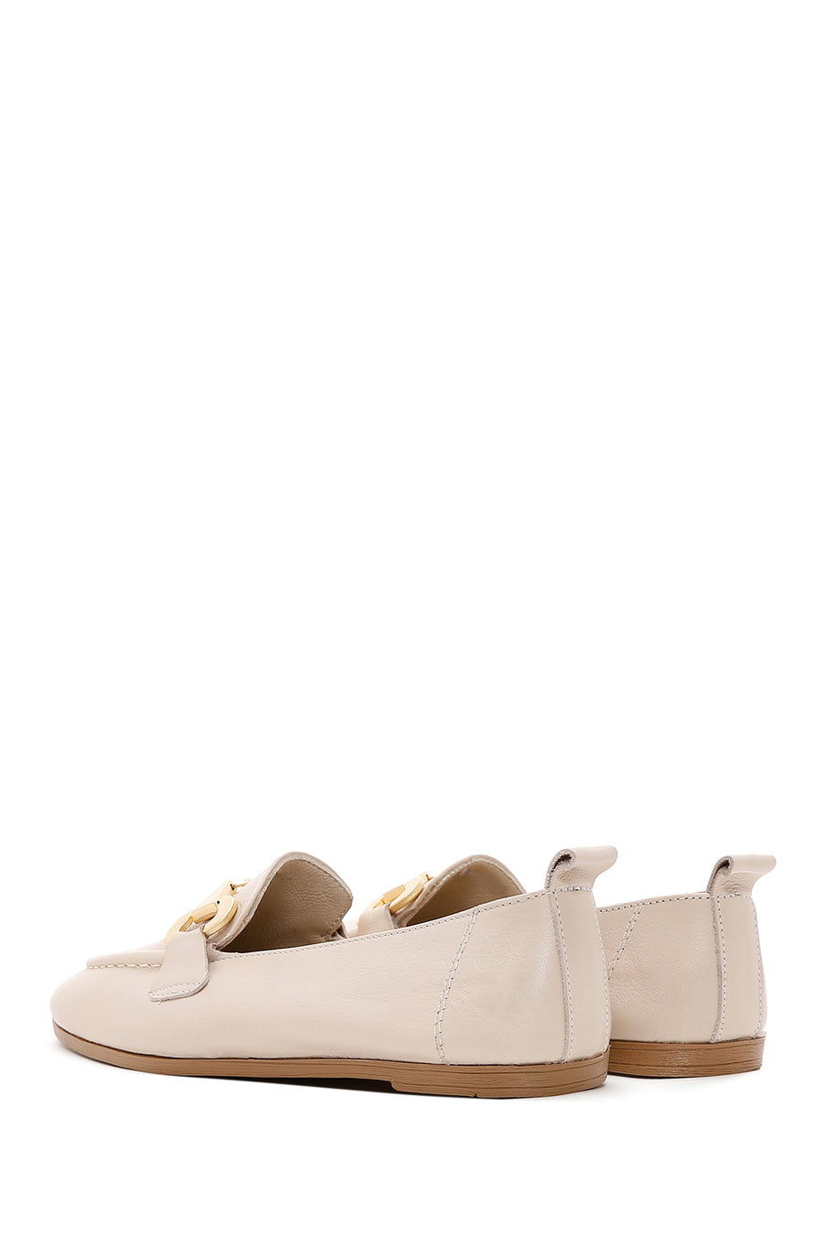 Kadın Bej Deri Maskülen Loafer