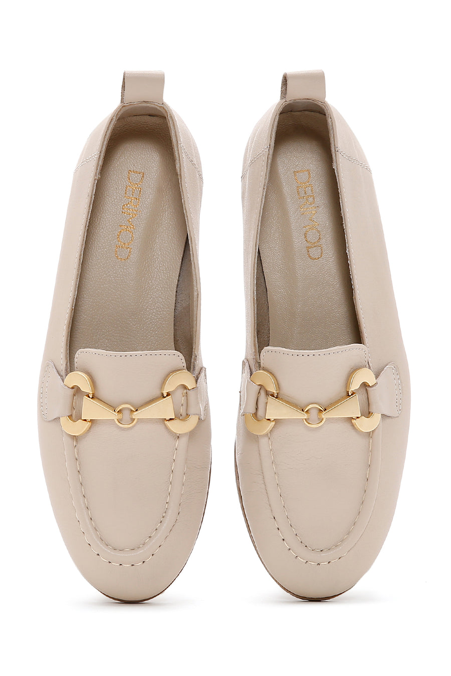 Kadın Bej Deri Maskülen Loafer