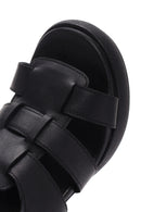 Women's Black Ankle Strap Thick Heeled Leather Sandals | Derimod