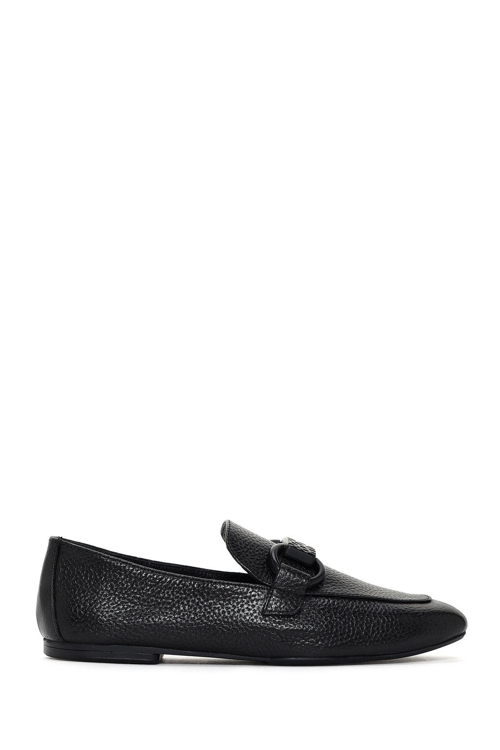 Kadın Siyah Deri Maskülen Loafer