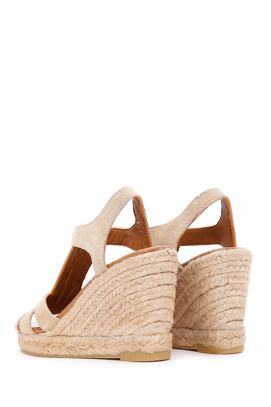 Women's Beige Zippered Wedge Heels Suede Leather Espadrilles