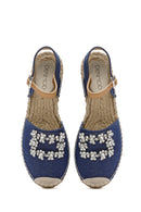 Women's Blue Ankle Buckle Jean Fabric Stoned Espadrille Sandals | Derimod