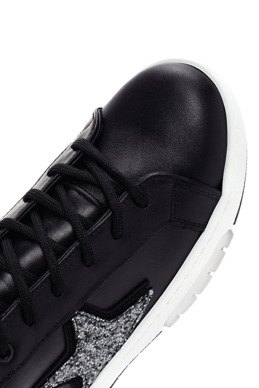 Women's Black Lace-up Leather Sneaker