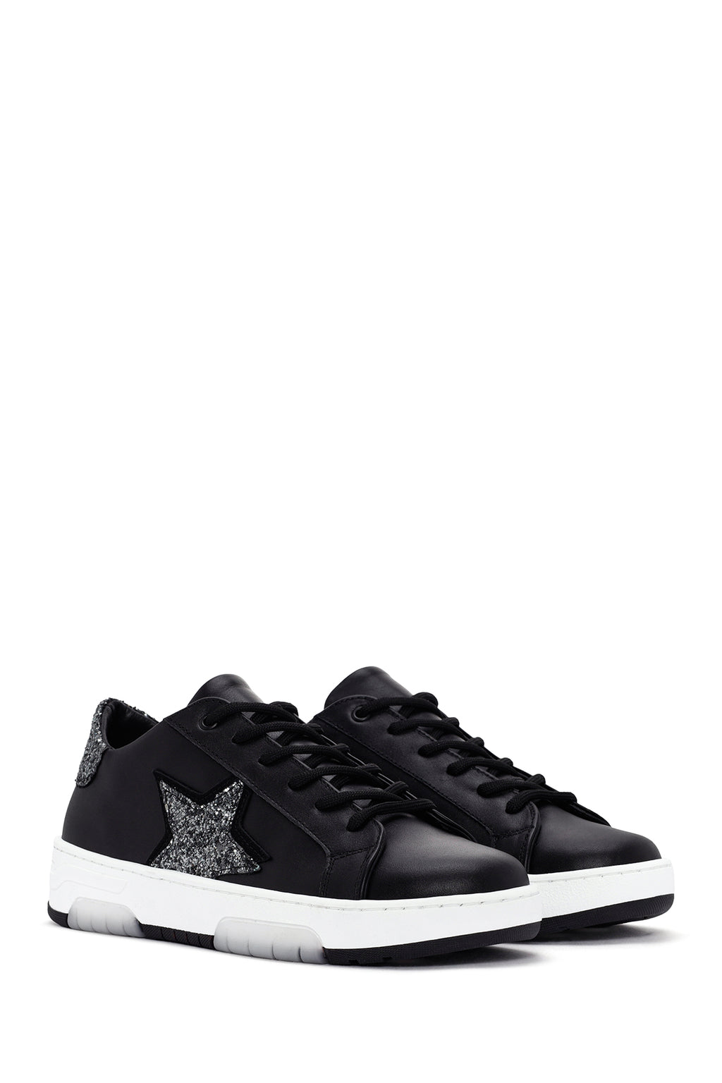 Kadın Siyah Bağcıklı Deri Sneaker