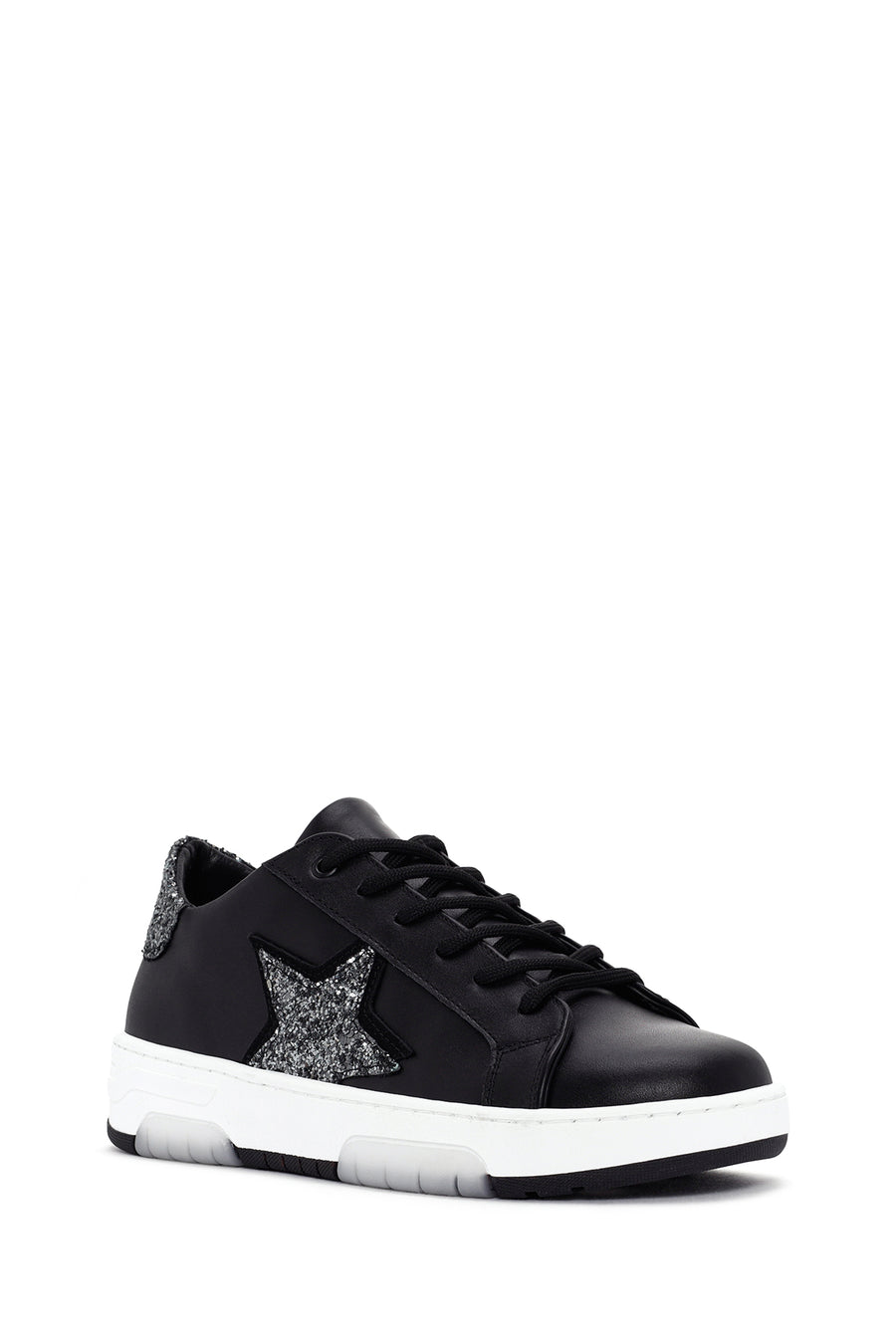 Women's Black Lace-up Leather Sneaker