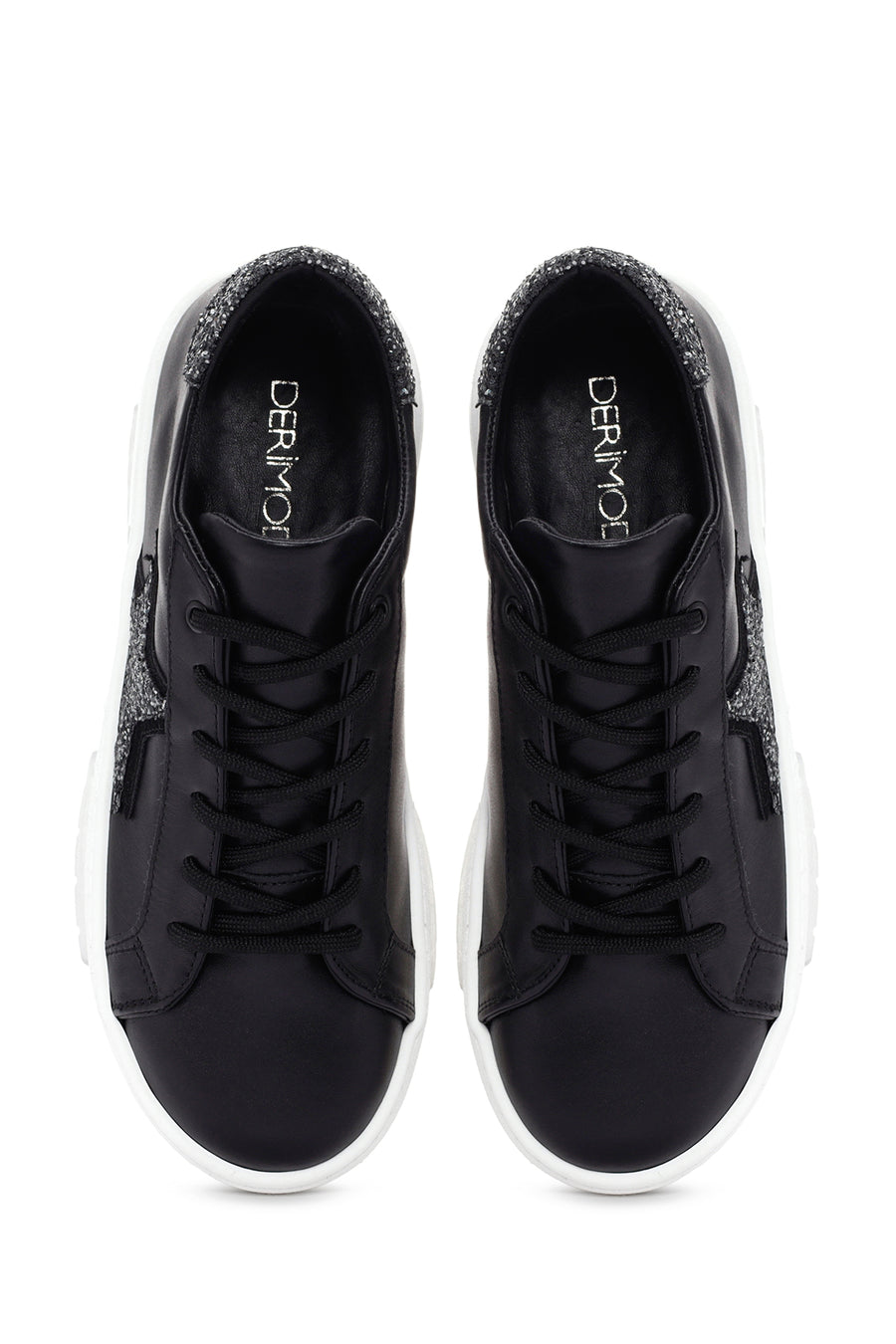 Women's Black Lace-up Leather Sneaker
