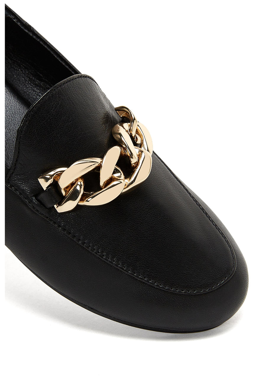 Kadın Siyah Deri Maskülen Loafer