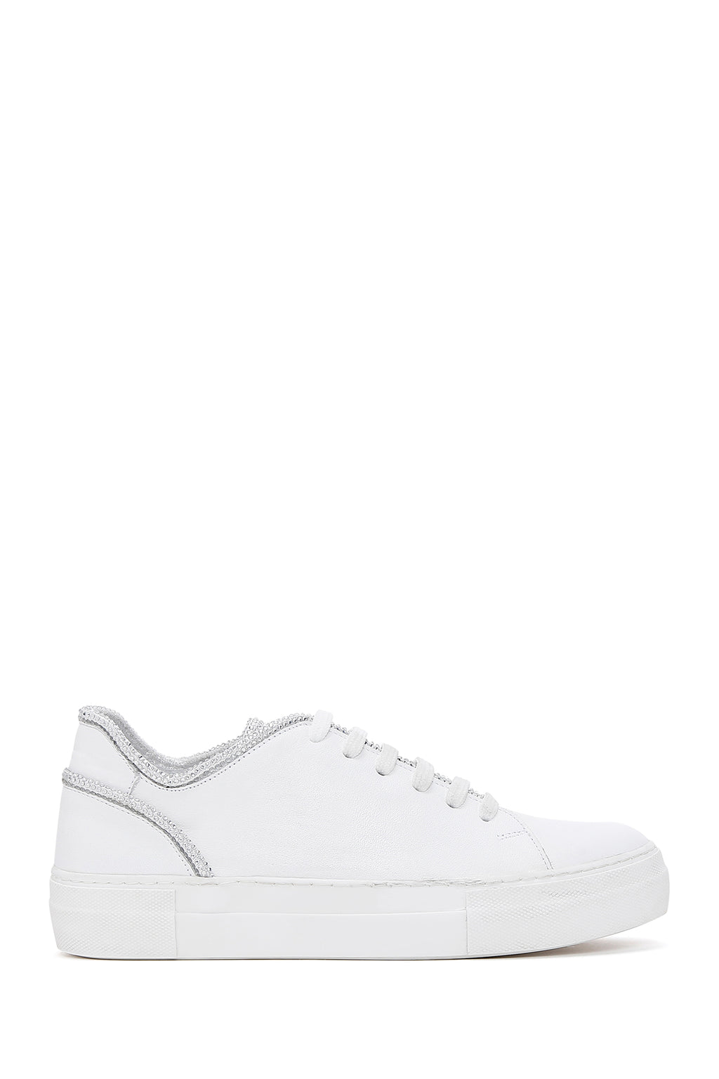 Kadın Beyaz Bağcıklı Deri Sneaker