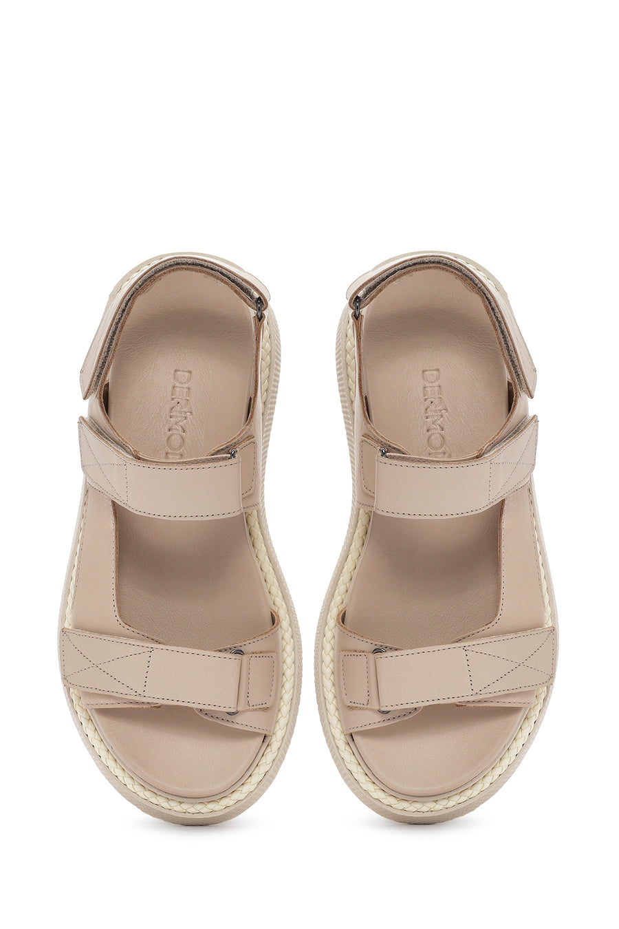 Kadın Bej Bantlı Deri Comfort Sandalet