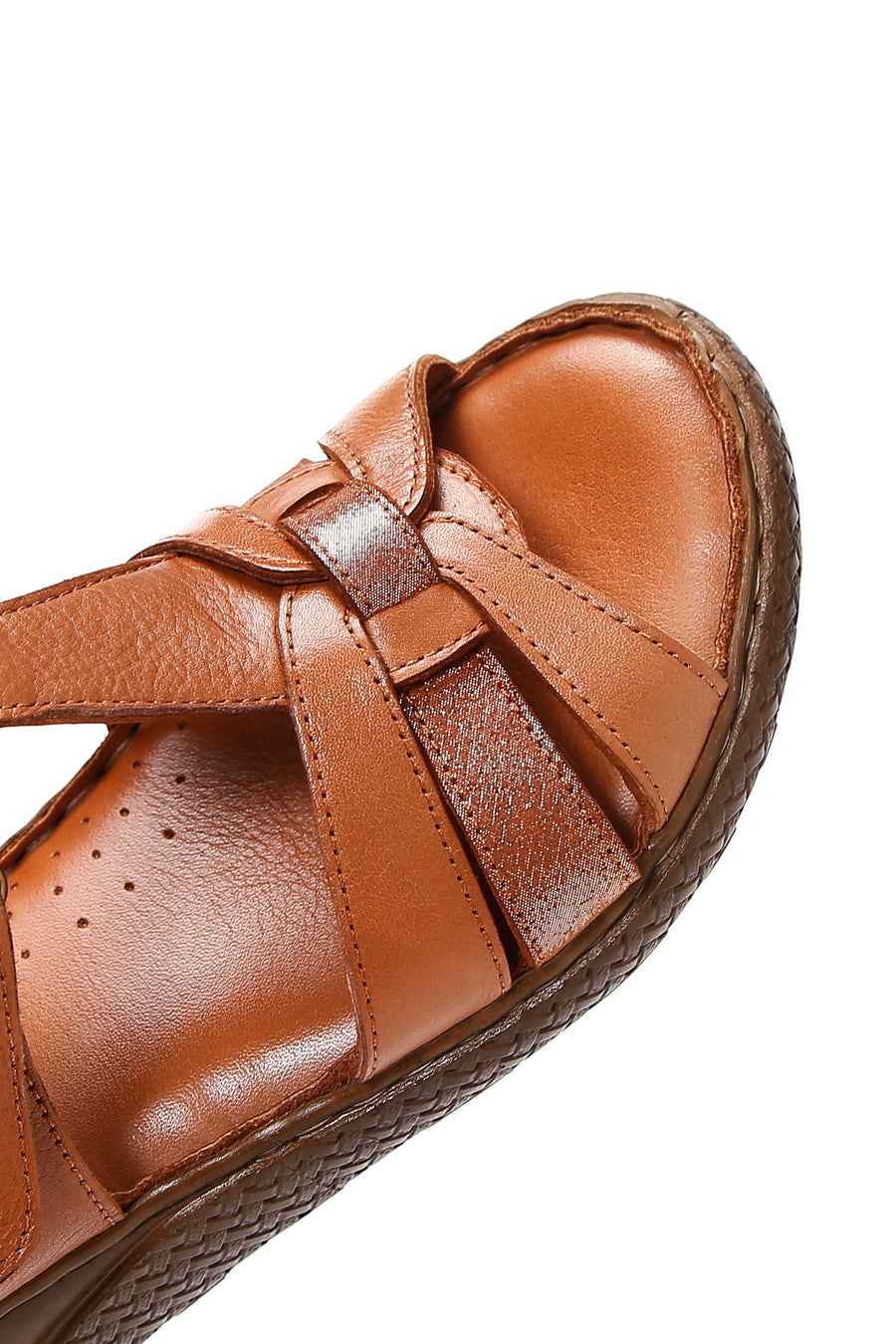 Kadın Taba Bilekten Bantlı Kalın Tabanlı Deri Comfort Sandalet