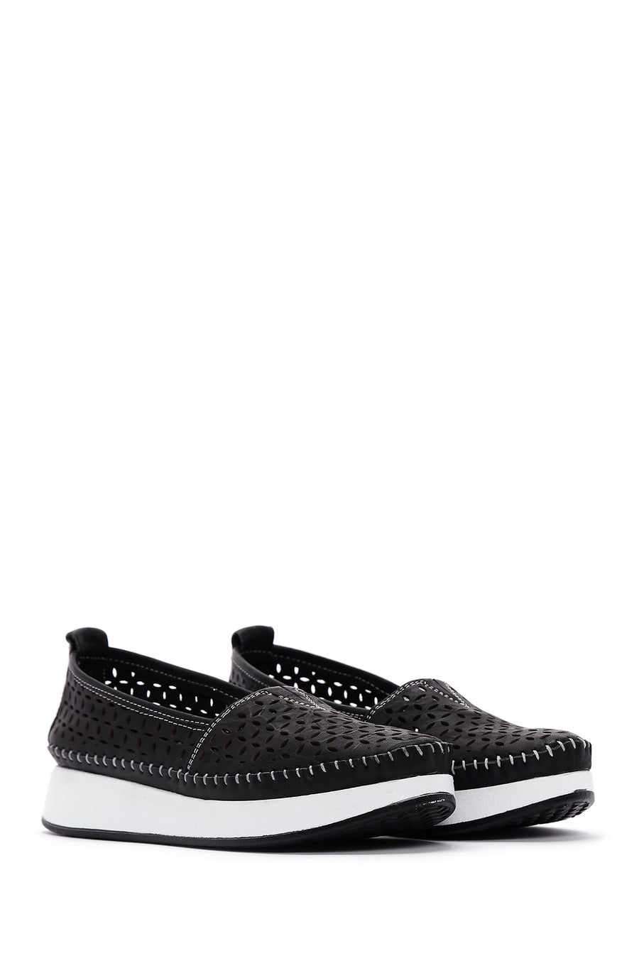 Kadın Siyah Kalın Tabanlı Deri Comfort Loafer