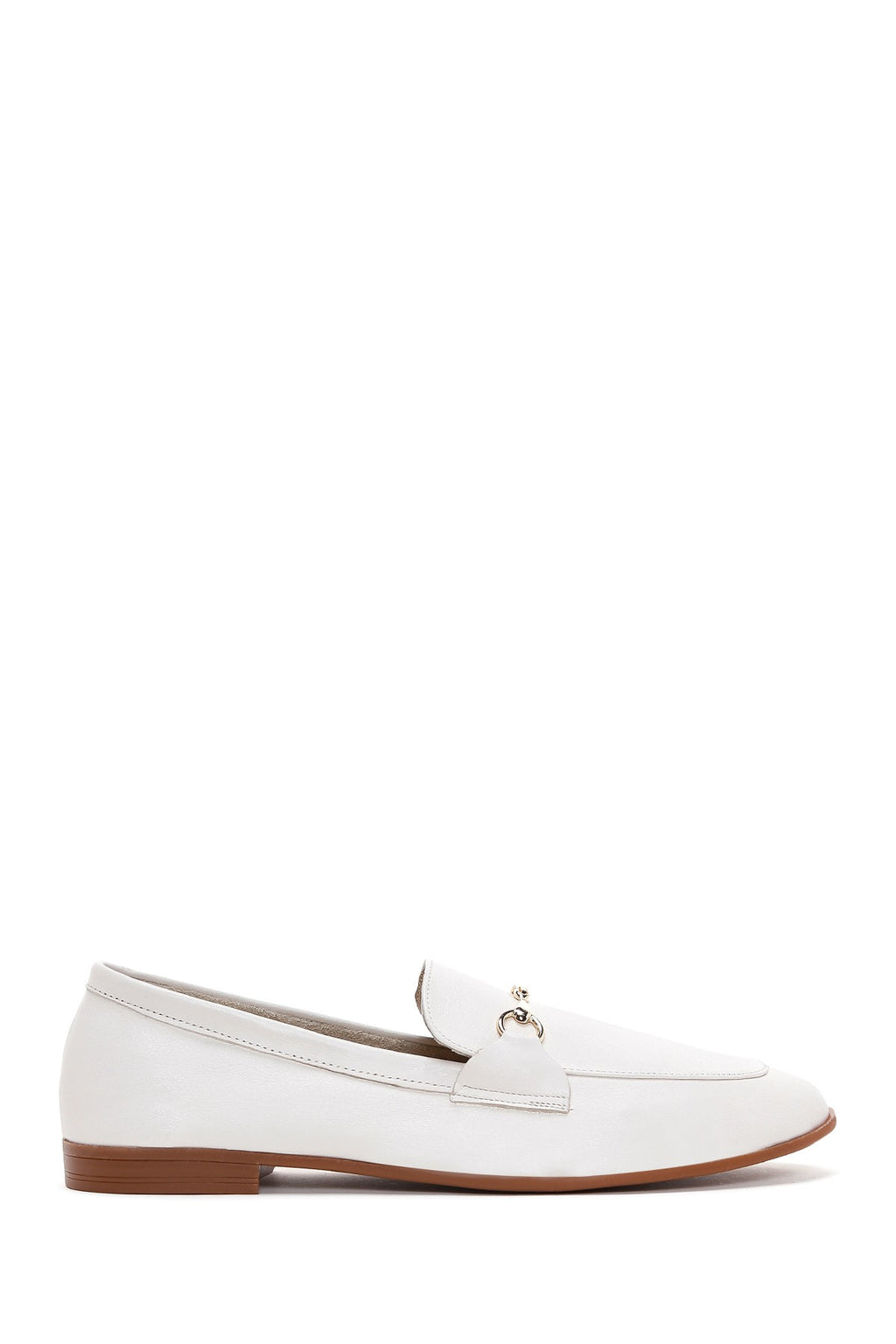 Kadın Krem Deri Maskülen Loafer