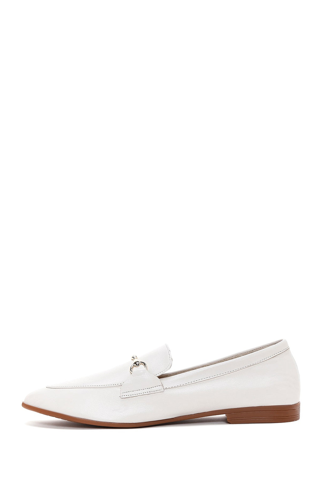 Kadın Krem Deri Maskülen Loafer