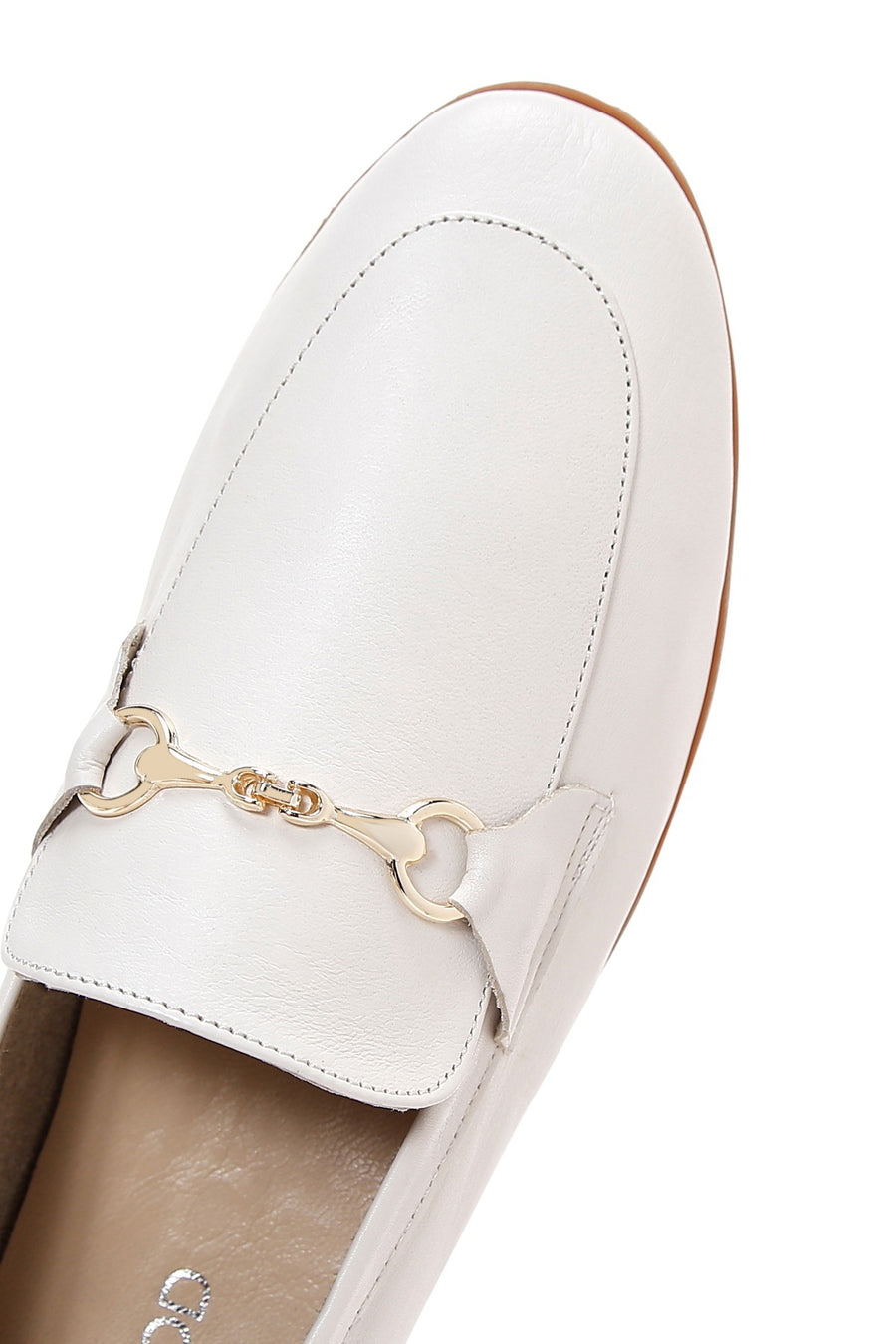 Kadın Krem Deri Maskülen Loafer