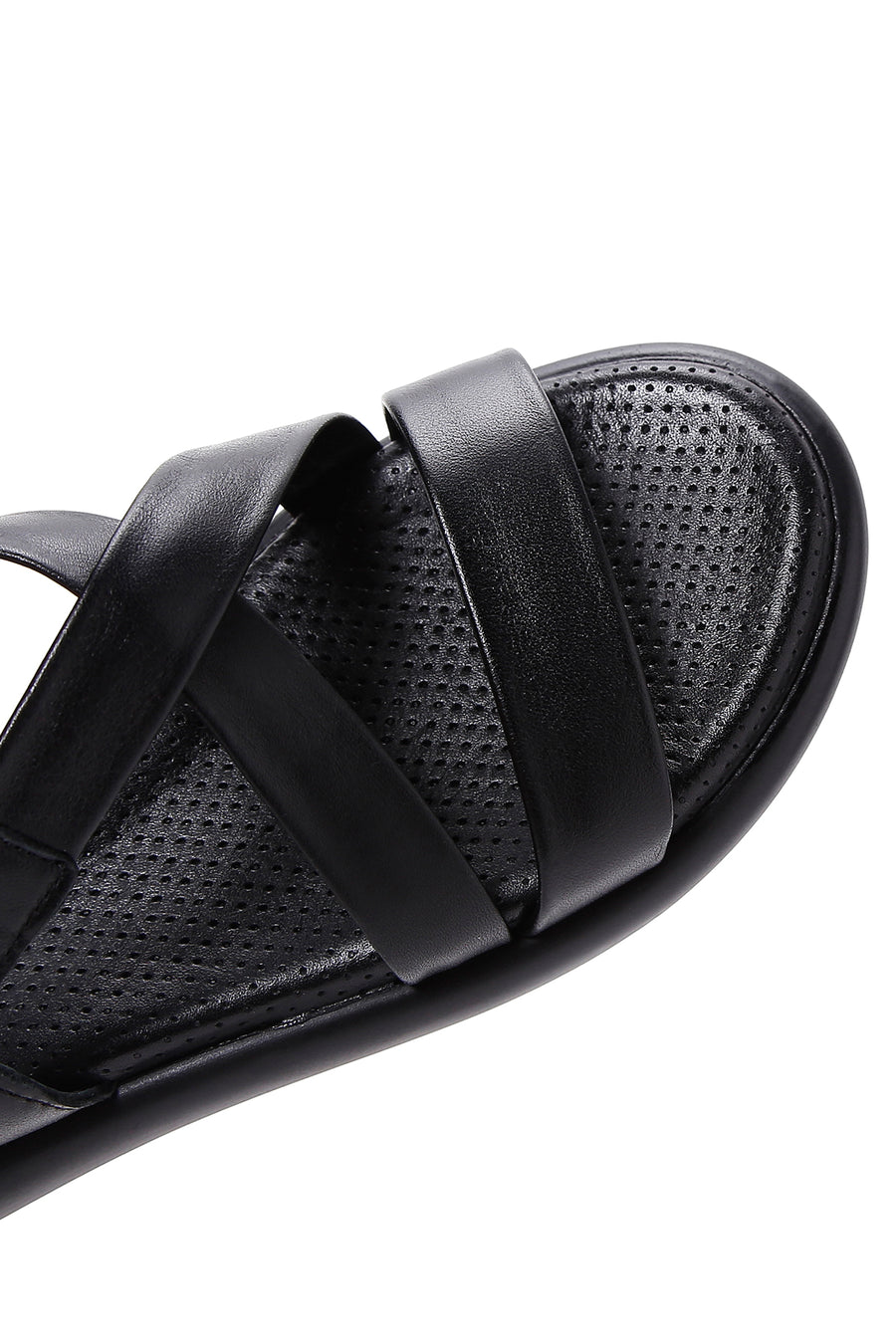 Kadın Siyah Bilekten Bantlı Deri Comfort Sandalet