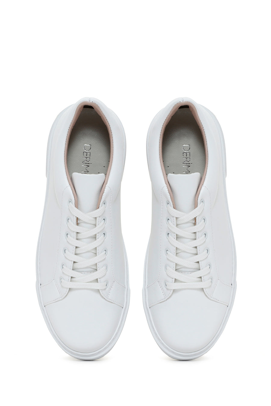 Kadın Beyaz Bağcıklı Deri Sneaker