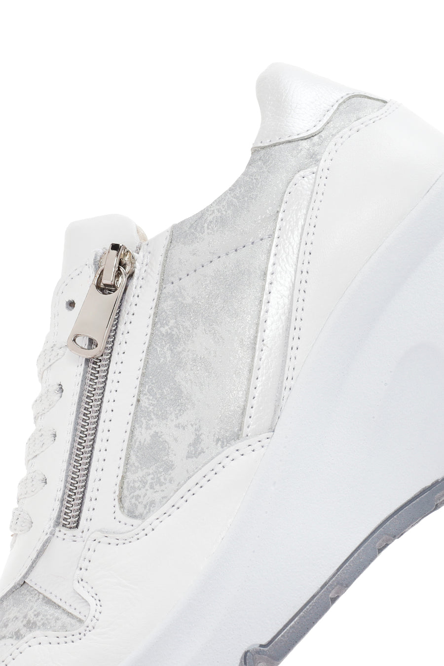 Women's White Wedge Heeled Lace-up Leather Sneaker