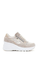 Women's Beige Wedge Heeled Leather Sneaker | Derimod
