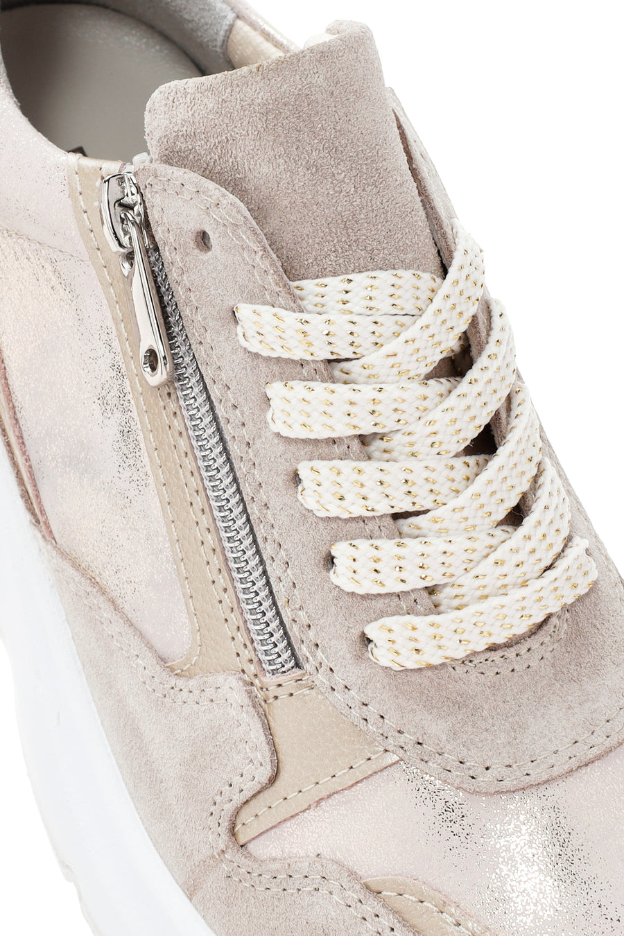 Women's Beige Wedge Heeled Leather Sneaker