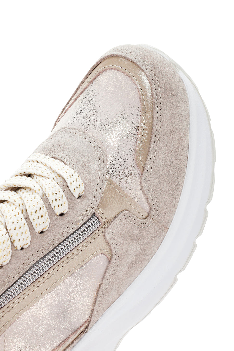 Women's Beige Wedge Heeled Leather Sneaker