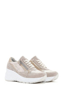 Women's Beige Wedge Heeled Leather Sneaker | Derimod