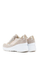 Women's Beige Wedge Heeled Leather Sneaker | Derimod