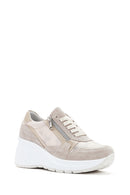 Women's Beige Wedge Heeled Leather Sneaker | Derimod