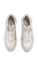 Women's Beige Wedge Heeled Leather Sneaker | Derimod