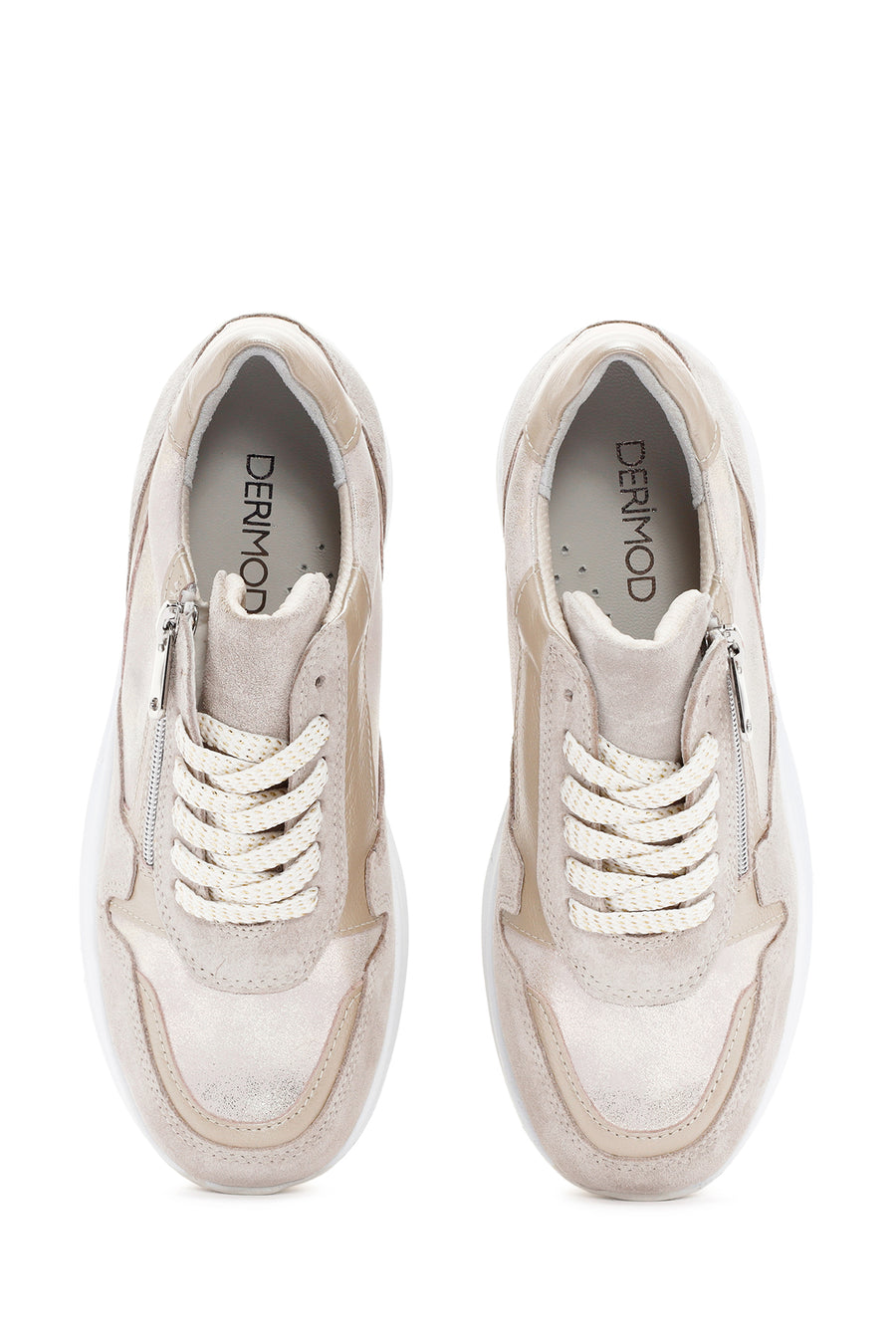 Women's Beige Wedge Heeled Leather Sneaker