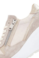 Women's Beige Wedge Heeled Leather Sneaker | Derimod
