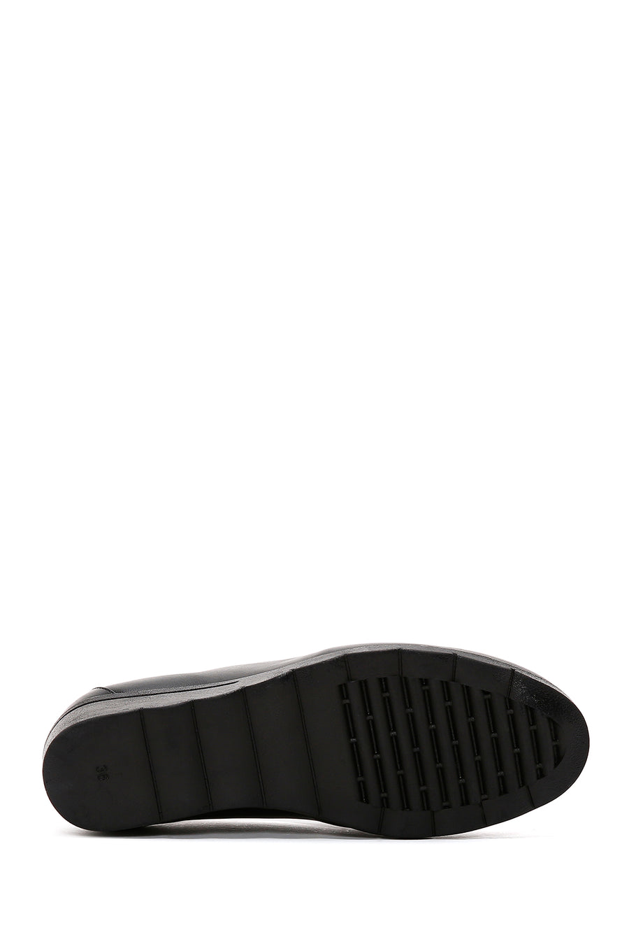 Women's Black Wedge Heeled Leather Comfort Shoes