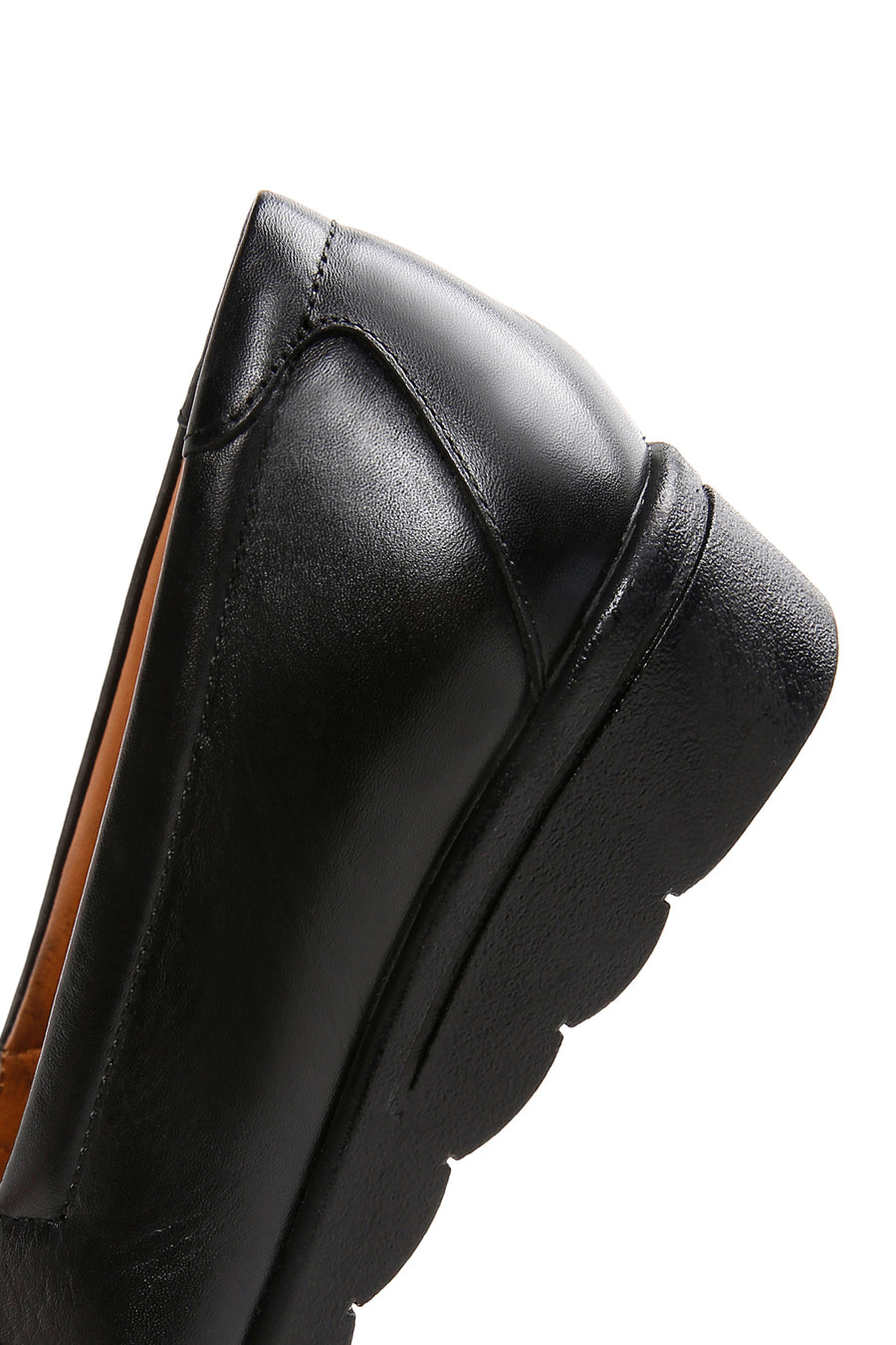 Women's Black Wedge Heeled Leather Comfort Shoes