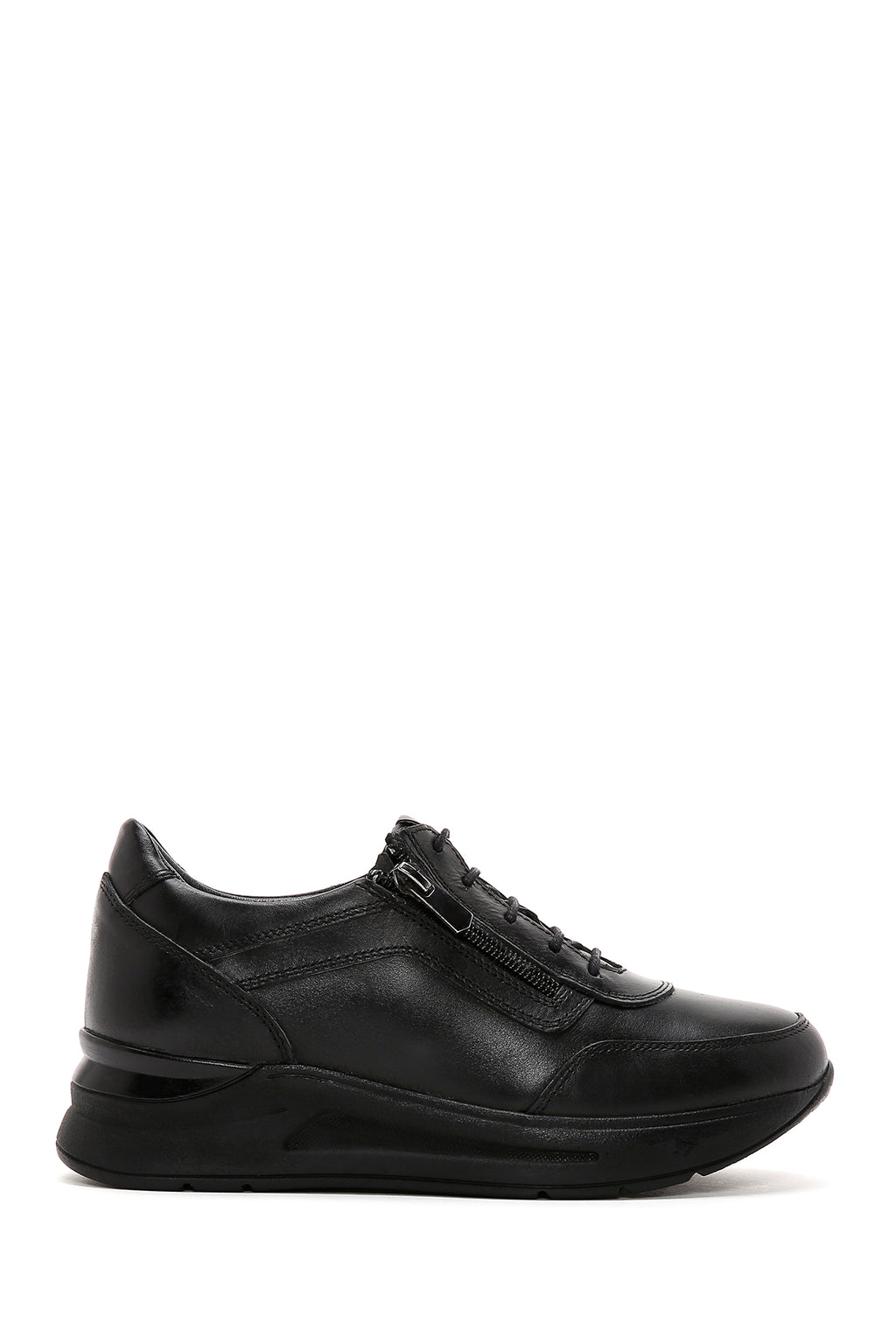 Kadın Siyah Kalın Tabanlı Deri Casual Sneaker