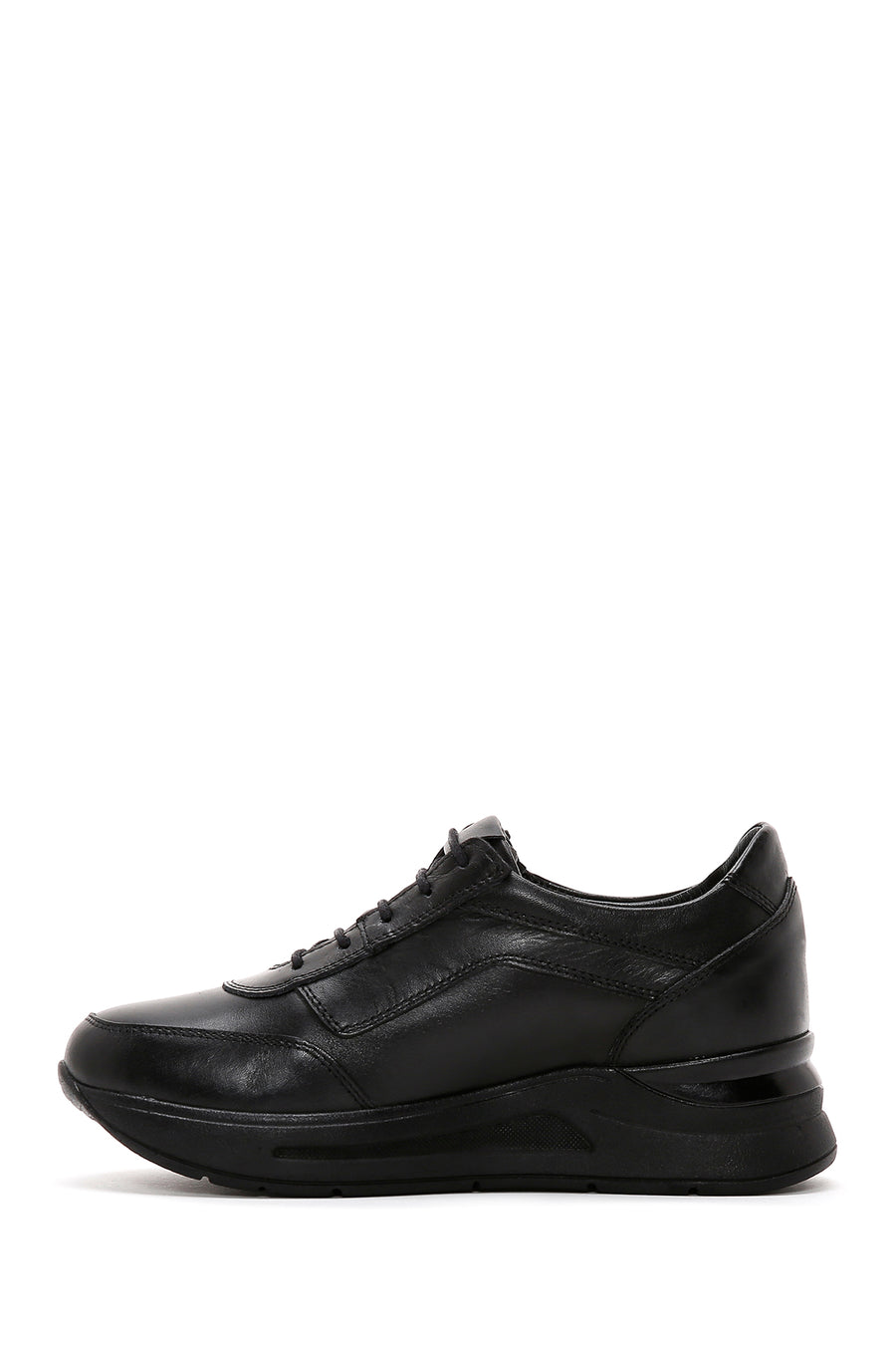 Kadın Siyah Kalın Tabanlı Deri Casual Sneaker