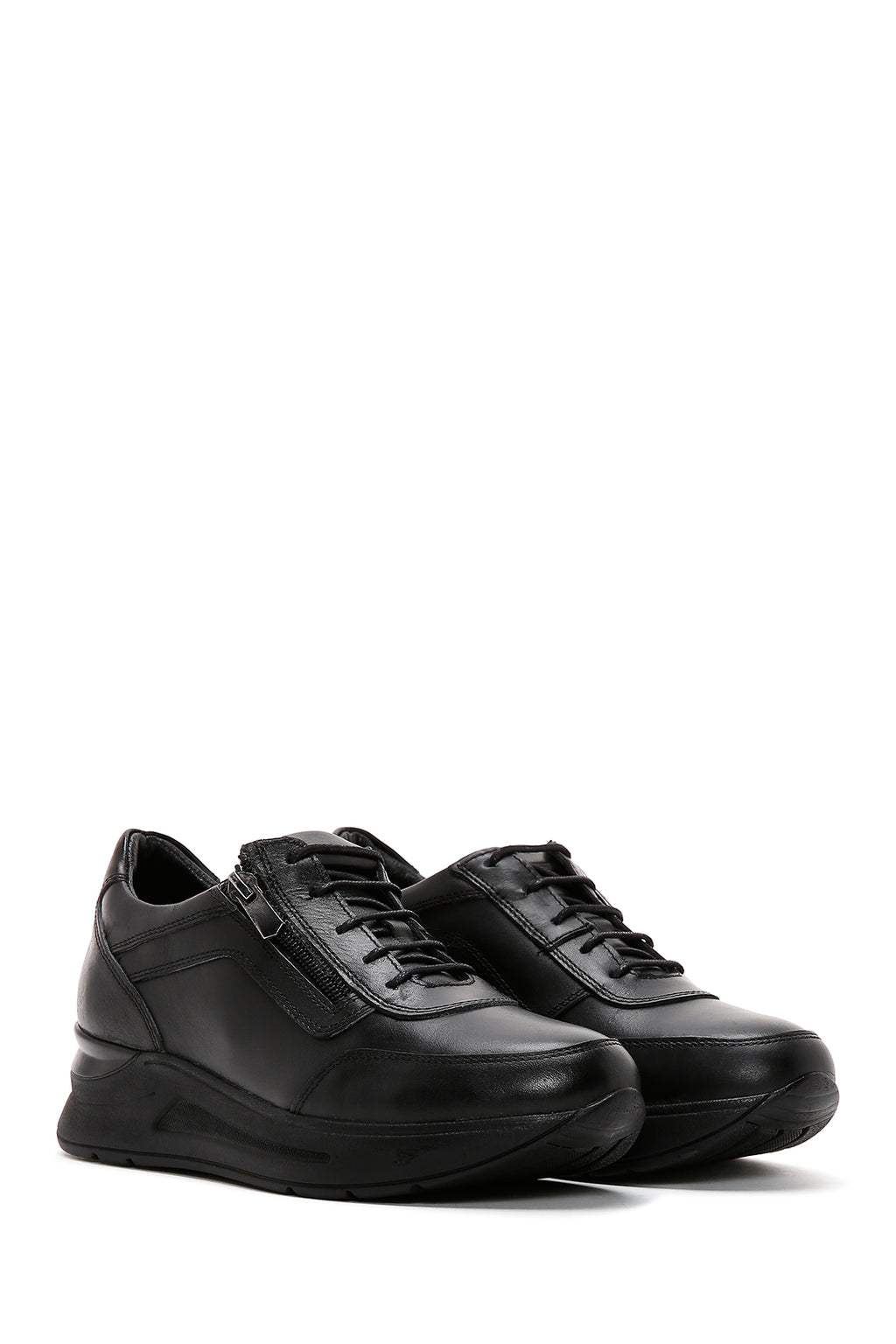 Kadın Siyah Kalın Tabanlı Deri Casual Sneaker