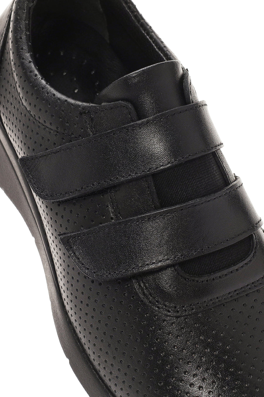 Women's Black Thick Heeled Leather Comfort Shoes